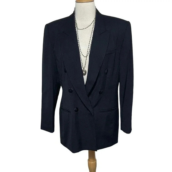 Vintage Jacqueline Ferrar black double breasted blazer & skirt suit size 10 - Picture 3 of 8